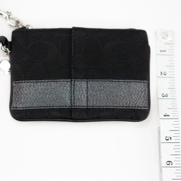 COACH Black Canvas Wristlet with Metallic Sparkly Stripe - Picture 11 of 11